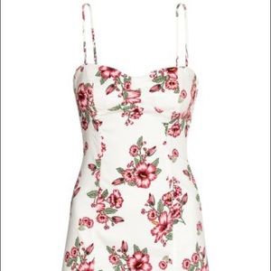 H&M White Floral Short Denim Dress